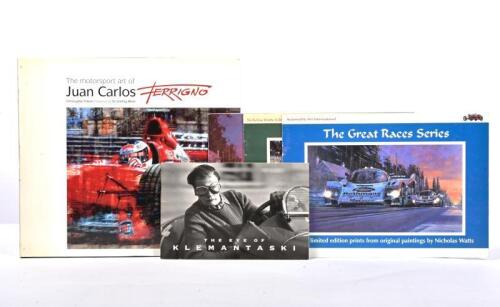 MOTORSPORT ART: A group of five publications detailing motorsport art by various artists including Louis Klemantaski, Nicholas Watts. 'The motorsport art of Juan Carlos Ferrigno' by Christopher Hilton