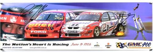 V8 SUPERCARS: A GMC 400, Canberra promotional banner poster. Russell Ingall, Paul Radisich, Craig Lowndes signatures