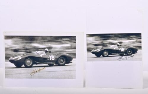 TRINTIGNANT: Two images of Maurice Trintignant racing a Ferrari 315 S at 1957 Grand Prix of Venezuela. Maurice Trintignant signatures
