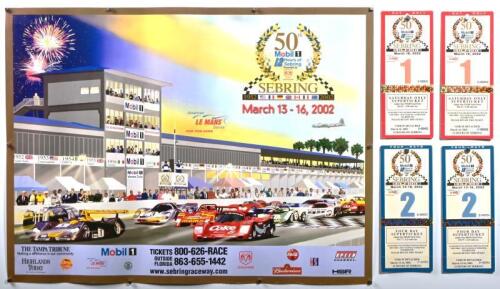 SEBRING: A group of five items related to Sebring 2002. Promotional poster and tickets