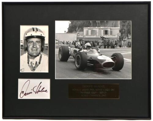 HULME: A black and white picture set of Denny Hulme from the Monaco Grand Prix, Monte Carlo 1967. Denny Hulme signature