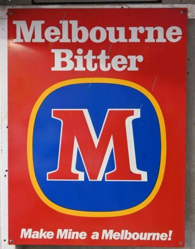 BEER: A original circa 1970s Melbourne Bitter tin advertising sign, 59.5cm high x 44.5cm wide.