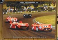 ALBERT PARK: A commemorative poster featuring Jane, Molina, Whiteford and Stillwell at the 1958 AGP, mounted on board, 49.5cm high x 68.5cm wide