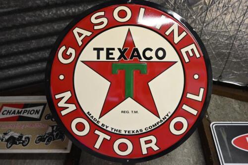 TEXACO: A large reproduction embossed tin sign, 59.5cm wide