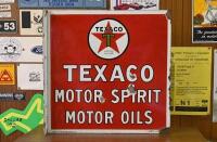TEXACO: An original Australian double sided post mount enamel "Texaco Motor Spirit Motor Oil", stamped lower right "A.Simpson & Sons Ltp, Adelaide", 45.5cm high x 46cm wide - 2
