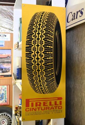PIRELLI: An original circa 1970s "Pirelli Cinturato Radial Ply Tyre" tin advertising sign, 76cm high x 30.5cm wide