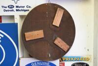 TYRE: A original mid century "The best tyre for miles, Hardie Progress Tyres" printed sign on masonite, marked lower right "AT16", 41.5cm diameter - 2