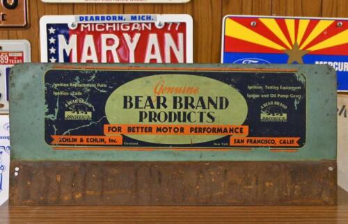 ECHLIN: An early American Echlin & Echlin "Bear Brand Productions" advertising tin sign, 25.5cm high x 58.5cm wide.