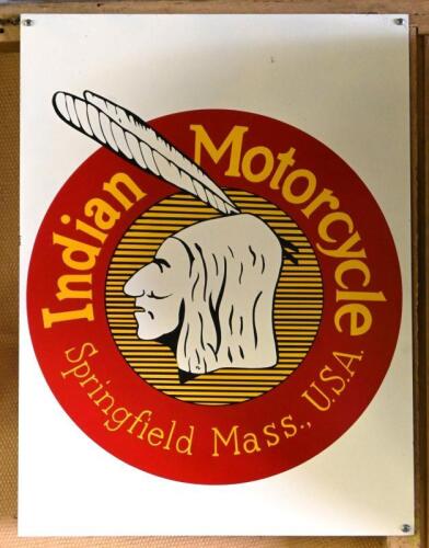 INDIAN: A large reproduction Indian Motorcycles tin sign, 60cm high x 45cm wide.
