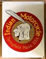 INDIAN: A large reproduction Indian Motorcycles tin sign, 60cm high x 45cm wide.