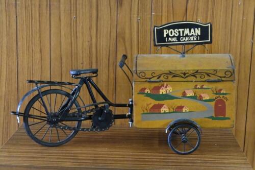 MAIL BOX: A modern novelty form box in the form of a postman mail carrier bicycle, 60cm long x 33cm high.