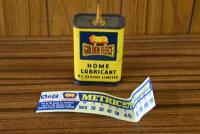 GOLDEN FLEECE: A small home lubricant oiler and Metric speed convertor sticker, some lose but present.