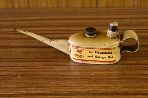 MOBIL: A cute original "Vacuum Quality Product" metal oiler, 6cm high x 18cm wide