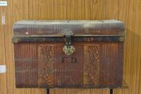 TRUNK: A larger circa 1950s metal steamer truck, with the initials on front "F.D", latch later, 43.5cm high x 71cm wide x 47cm deep - 3
