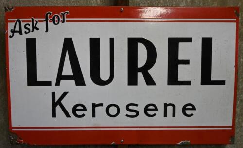 LAUREL: An original "Ask for Laurel Kerosene" enamel sign, 46 high x 76.5cm wide