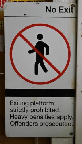 TRAIN: A 'No Exit' platform sign, 57cm high x 30cm wide