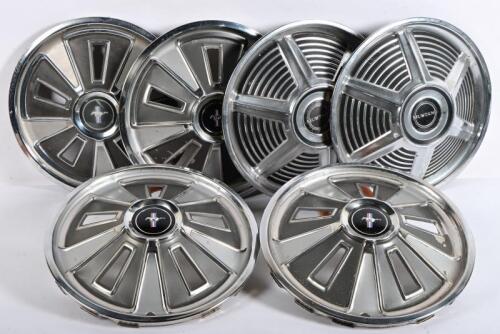 HUBCAPS: Six pressed metal 1960s Mustang hubcaps