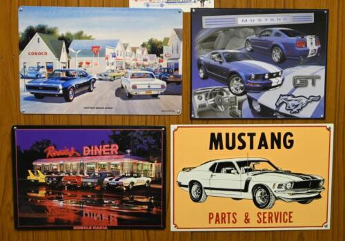 MUSTANG: Four commemorative modern tin signs