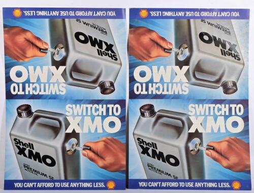 SHELL: Two circa 1980s unfolded cardboard point of sale advertising signs for Shell XMO, , 74cm high, 49cm wide