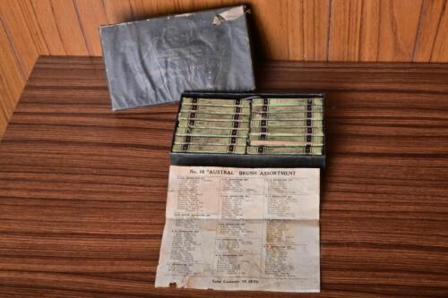 BRUSHES: An early Australian boxed "No.16" Austral Brush Assortment for generators, with contents list for 1920s/1930s cars using these, appears near complete