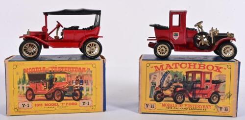 MATCHBOX: Two 1:43 scale "Models of Yesteryear" models of a 1911 Model T Ford and a 1912 Packard Landaulet