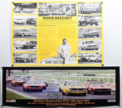 BEECHEY: Two posters featuring Norm Beechey's racing achievements, both signed and inscribed to Ken by Norm