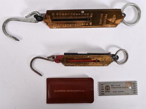 MEASUREMENT TOOLS: A group of three measurement tools including two POCKET BALANCE measurement tools, larger gauge with kilograms/pounds increments, both German made, smaller gauge by 'Rebure', together with a wet film thickness gauge by Elcometer Instrum