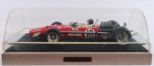 LOTUS: A large Tamiya&nbsp;model of the Lotus 49B Ford with Hill at the wheel, model approx 38cm long, in sealed Perspex and timber domed case