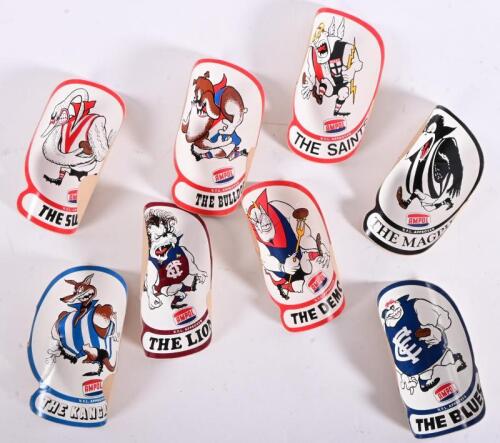 VFL AMPOL: A group of original unused AMPOL V.F.L Approved stickers including 'THE LIONS', 'THE SWANS', 'THE DEMONS', 'THE KANGAROOS', etc