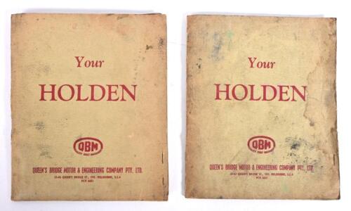 HOLDEN: Two interesting 'Your HOLDEN' cardboard pouches by QBM (Queen's Bridge Motor & Engineering Company Pty Ltd), each containing official Holden publications including 'Owner's Manual HOLDEN CARS', Maintenance Suggestions, etc. Circa 1950's