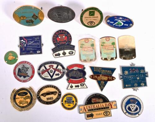 CAR BADGES: A collection of car badges commemorating car events including various cavalades, historic vehicle demonstrations and displays, Ford Australia anniversaries