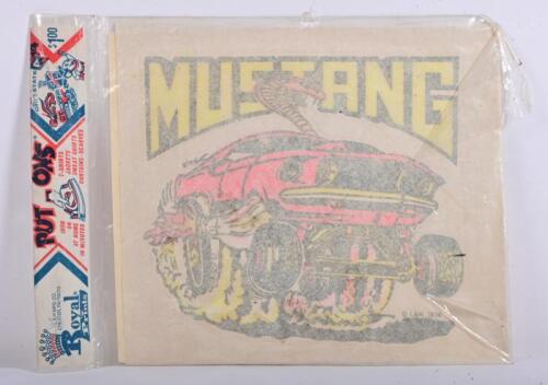 MUSTANG: A Royal Prints 'MUSTANG' iron on print, depicting a Hot-Rod Mustang, print with 'L&H 1974' to lower right hand side of iron-on, sealed within original factory packaging, with instruction sheet. Superb item