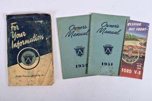FORD: Three Ford Australia Owner's Manual's from 1951 - 1953, 1953 Owner Manual housed within 'For Your Information' thick paper pouch, with 'OWNER'S MANUAL - 50TH ANNIVERSARY, 1903 - 1953', with later Owner's manual; together with 'KEEPING OUT FRONT - WI
