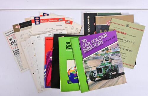 CAR COLOUR DIRECTORIES: A group of car colour directories including 1960 'AUTOMOTIVE COLOURS (Vol.9), COLOUR ADVISORY SERVICE BULLETIN' for DUCO, DULUX, DULON, as issued by BALM Paints Pty.Ltd, details automotive paint colours for Holden, BMC, Rootes, Chr