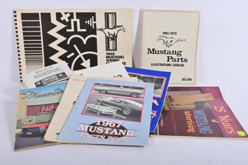 MUSTANG: An eclectic mix of Ford Mustang related publications including 'The Official MUSTANG BLACK BOOK, '64.5 - 73 Models', 1984 edition, 74 pages, 'Mustang Parts (BOSS auto parts) 1964 -1973 Illustrated Parts Catalog', '1967 Mustang Wiring Diagram Manu