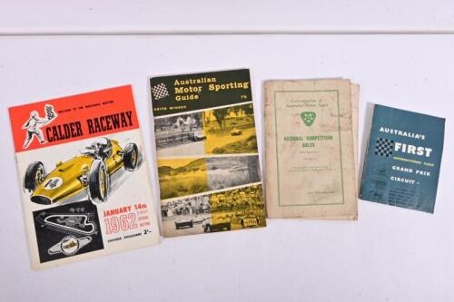 AUSTRALIAN MOTOR RACING: A collection of Australian motor racing related items including 'CALDER RACEWAY, January 14th, 1962 First Official Meeting' Souvenir Programme, 28 pages, 'Australian Motor Racing Guide' No.8, 1959-60, 98 pages, 'AUSTRALIA'S FIRST 