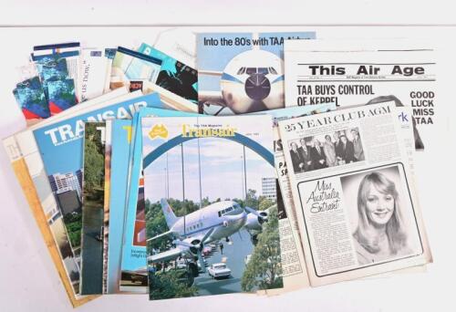 TAA: A collection of T.A.A items, items include T.A.A Staff publications THIS AIR AGE' from 1960's - 1970's, 1980's editions of 'TAA Network', multiple copies of 'Transair' ranging in years from 1967 to 1985, together with TAA stickers, passenger tickets,