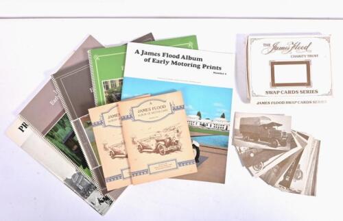 JAMES FLOOD: A group of James Flood items including four issues of 'James Flood Early Motoring Prints', Number 6, Album No.9, Album No.12, Album No.15, two copies 'A JAMES FLOOD ALBUM OF MOTOR CARS - Number One', The James Flood CHARITY TRUST SWAP CARDS, 