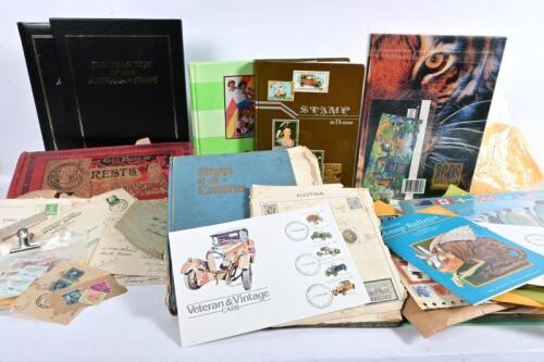 STAMPS: A large collection of stamps and stamp albums, including an album of used late 19th, early 20th century stamp, circa 1940s first day covers and a commemorative stamp pack for the marriage of Prince Charles and Lady Diana