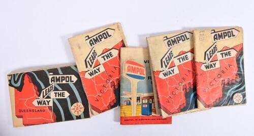 AMPOL: Five AMPOL ROAD MAPS detailing various Australian states including Queensland and Victoria. Circa 1960's