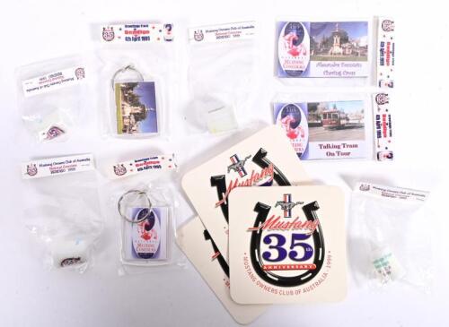 MUSTANG: A collection of 1999 Mustang Concours promotional material, including timbles, keyrings and magnets