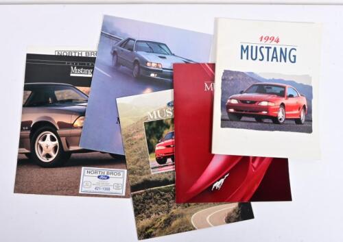 MUSTANG: A collection of 1980's/1990's colour Ford Mustang brochures, all with exterior/interior model pictures, sales narratives, model feature displays, technical data, brochure collection includes '1984 Ford Mustang SVO' brochure