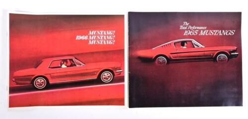 MUSTANG: Two superb original 1965 and 1966 Ford Mustang sales brochures for convertible, fastback and coupe models, both with colour pictures, sales narratives, feature lists, options details, specifications