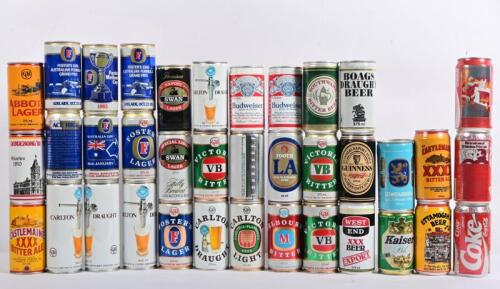 BEER CANS: A collection of vintage beer cans, including 1985 Fosters Melbourne Cup and 1986 AGP editions