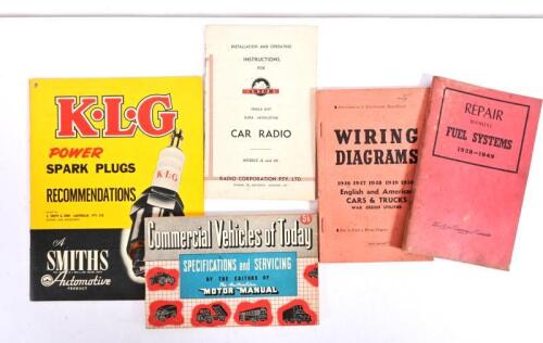 PARTS & MANUALS: A group of manual and parts catalogues including Astor Radio and Motor Spares Ltd, Melbourne with decorative Master Sports deck of playing cards