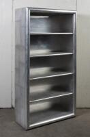 BOOKCASE: An aviation style aluminium clad bookshelf, 183cm high, 98cm wide, 40cm deep