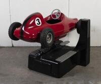 RACE CAR RIDE: A circa 1960/70s RGM Red Flash coin operated race car amusement ride in the form of a open wheel Grand prix racing car, last know operation was in 2005, recently untested, complete with coin slot mechanism stored inside base, 95cm high, 16 - 12