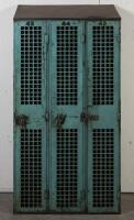 LOCKERS: A set of vintage industrial green painted lockers, 183cm high, 92cm wide, 37cm deep