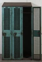 LOCKERS: A set of vintage industrial green painted lockers, 183cm high, 92cm wide, 37cm deep - 2
