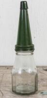 CASTROL: A circa 1950s Castrol Wakefield one imperial pint embossed glass oil bottle with reproduction L SAE 20 tin pourer - 2